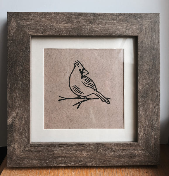 Cardinal Original Linocut print