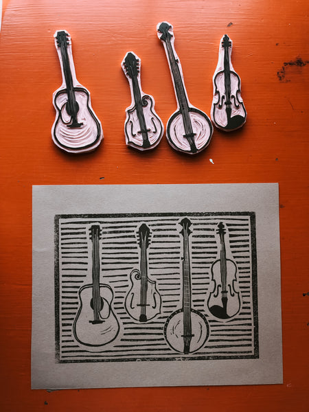 Bluegrass Instruments Linocut Print