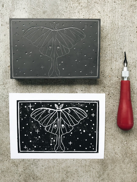 Luna Moth Linocut Print- 5x7