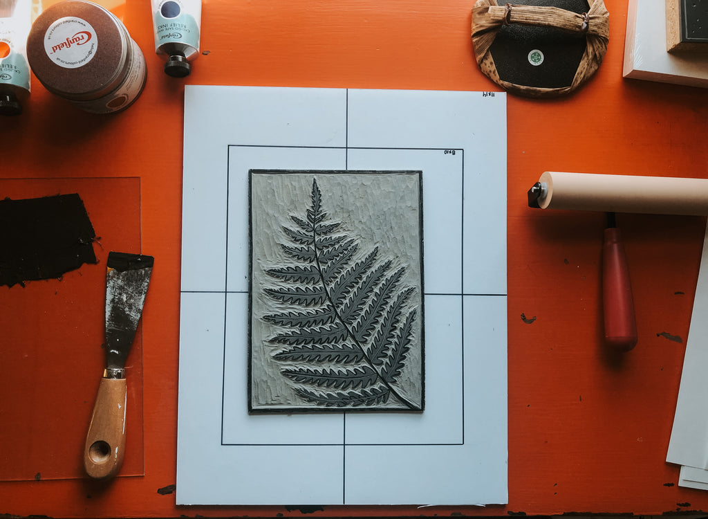 Fern Original Linocut Print – Field and Forest Design